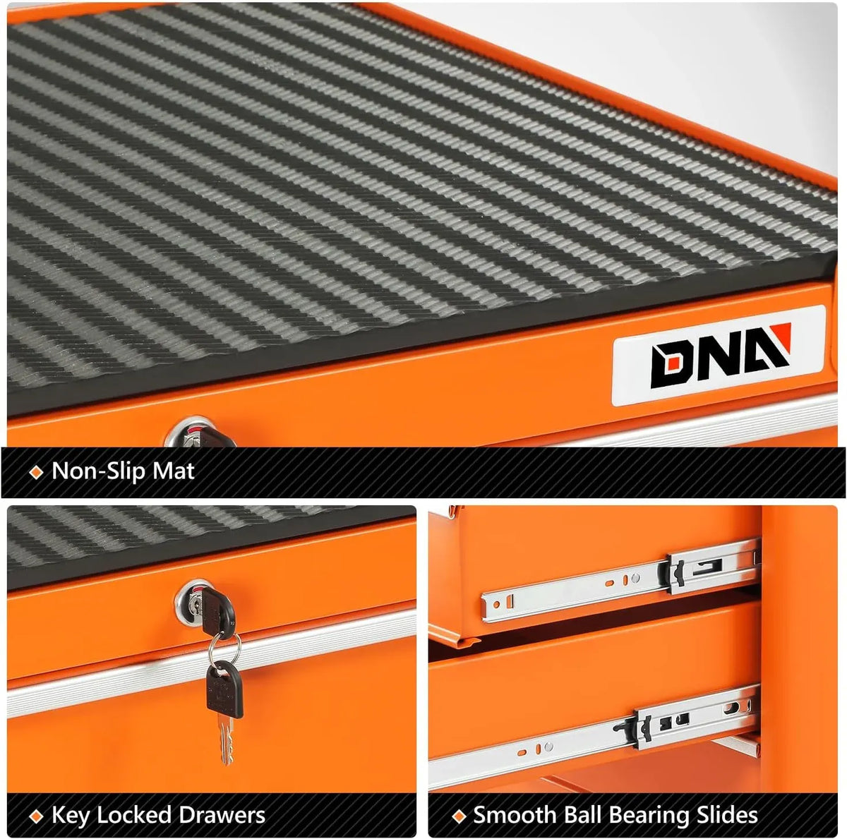 3-Drawer Rolling Tools Chest, Rolling Tool Storage Cabinet, Heavy Duty Mechanic Tool Cart, Trolley Organizer for Garage, Warehouse, Workshop, Orange, TOOLS-00400
