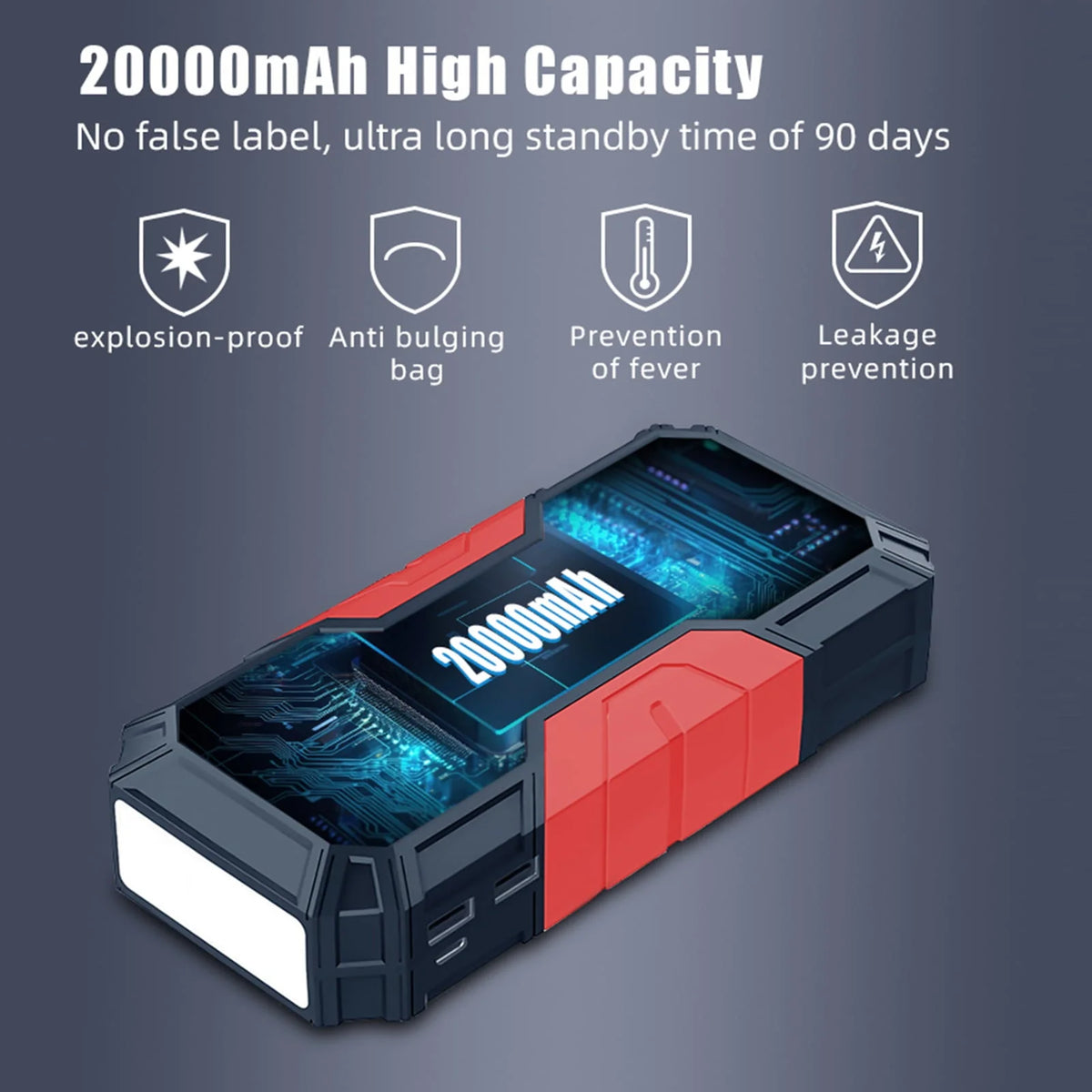 moobody 20000mAh Portable Car Jump Starter, 12V Car Battery Starter , Fast Wireless, USB Quick Charge, with Flashlight , Compatible with 5.0L Gas and 3.5L Diesel Engines