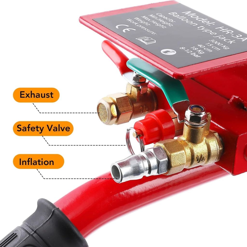 Garvee Triple Bag Air Jack 3 Ton/6600LBS with Long Hand, Lifting Height up to 15.75 inch for Cars, Red