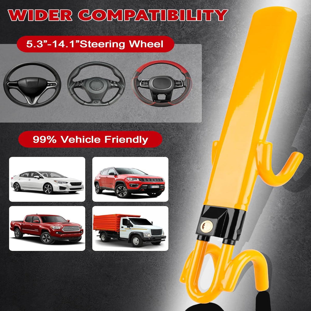 Anti-Theft Steering Wheel Lock with Four-Hook System and Double Row  Cylinder