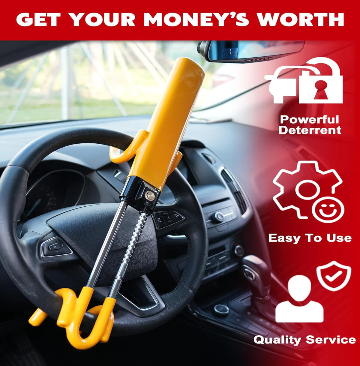 Anti-Theft Steering Wheel Lock with Four-Hook System and Double Row  Cylinder