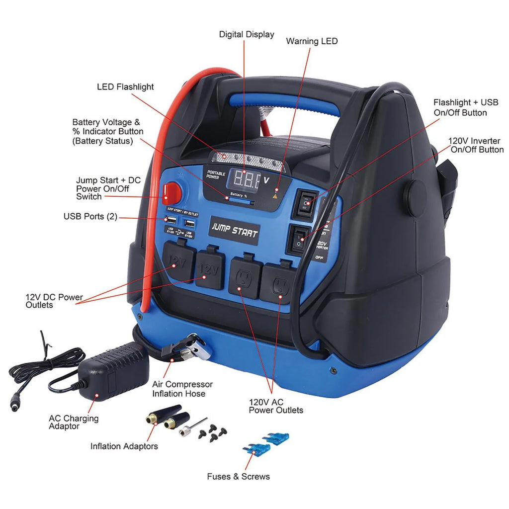 1800 Amp Battery Jump Starter with Air Compressor Car Tire Inflator, 6 in 1 Portable Rechargeable Jump Starter,USB DC AC Outlet,12V Emergency Auto Battery Booster Box for Gas Diesel Vehicles