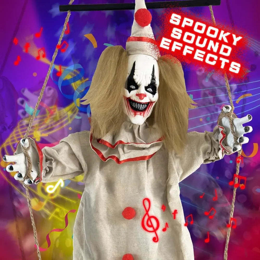 55 Halloween Animatronic Clown with Sound & Light-Up Eyes for Outdoor Decor