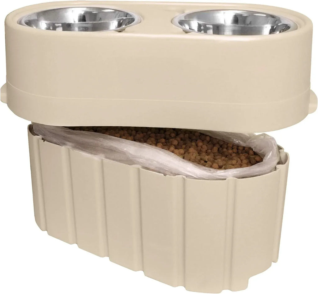 Store-N-Feed Adjustable Raised Dog Bowl, Feeder & Food Storage Containers Large Bowl Stand Adjusts from 8 to 12 (Dog Food Container, Unique Water Dispenser)