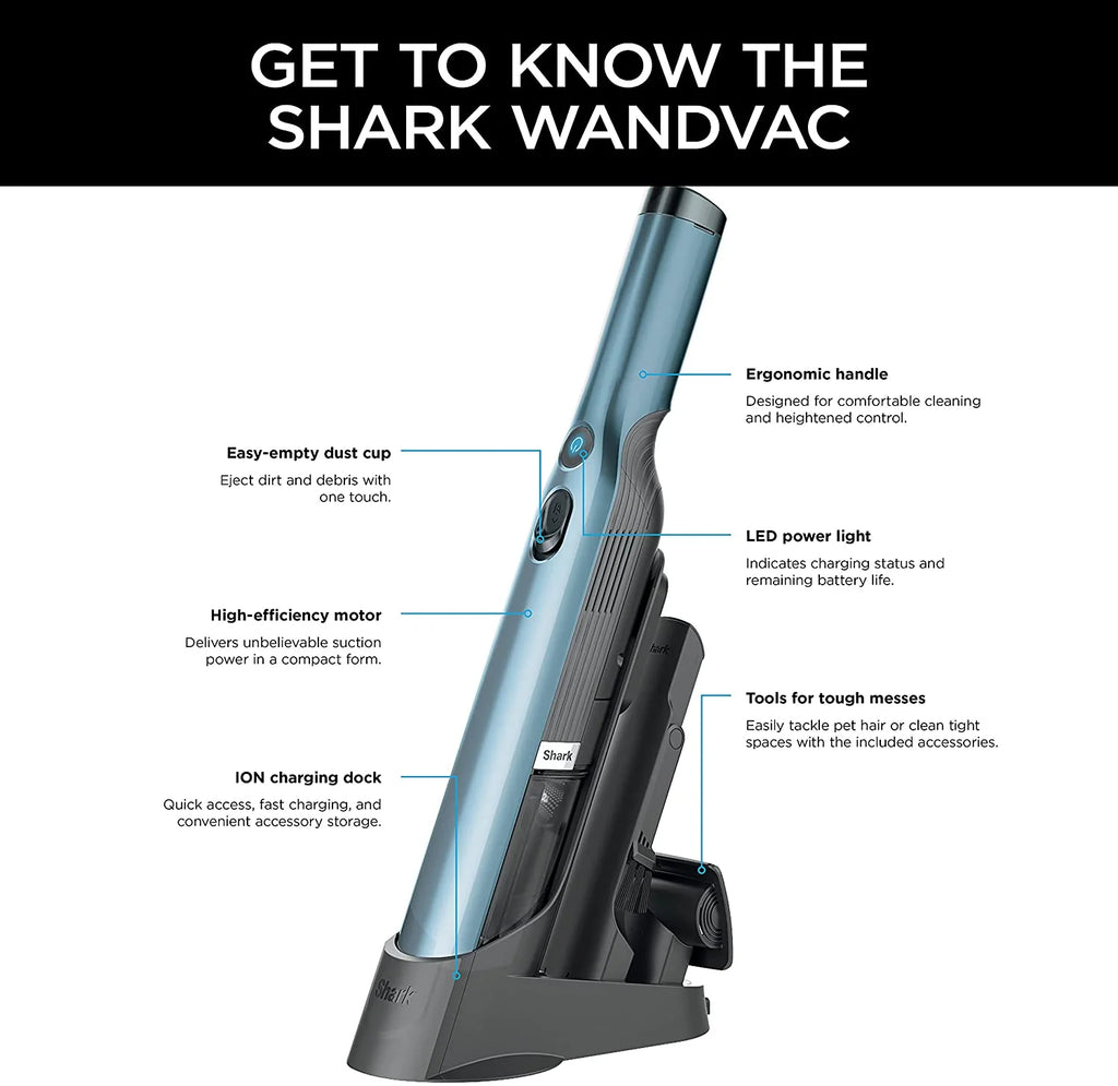 Shark WANDVAC Cordless Hand Vac Lightweight and Portable at 1.4 lbs. with Powerful Suction， Charging Dock， One-Touch Empty for Car and Home， Cove