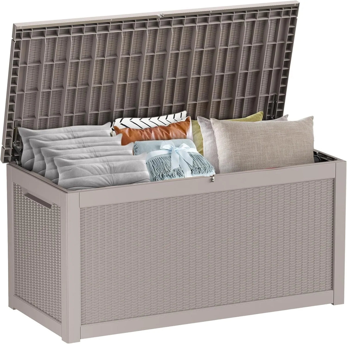 150 Gallon Outdoor Storage Cabinet, Large Outdoor Storage Box for Patio Furniture Covers, Cushion Pillows, Waterproof Deck Box with Lockable Lid for Garden Tools, Pool Accessories, Taupe