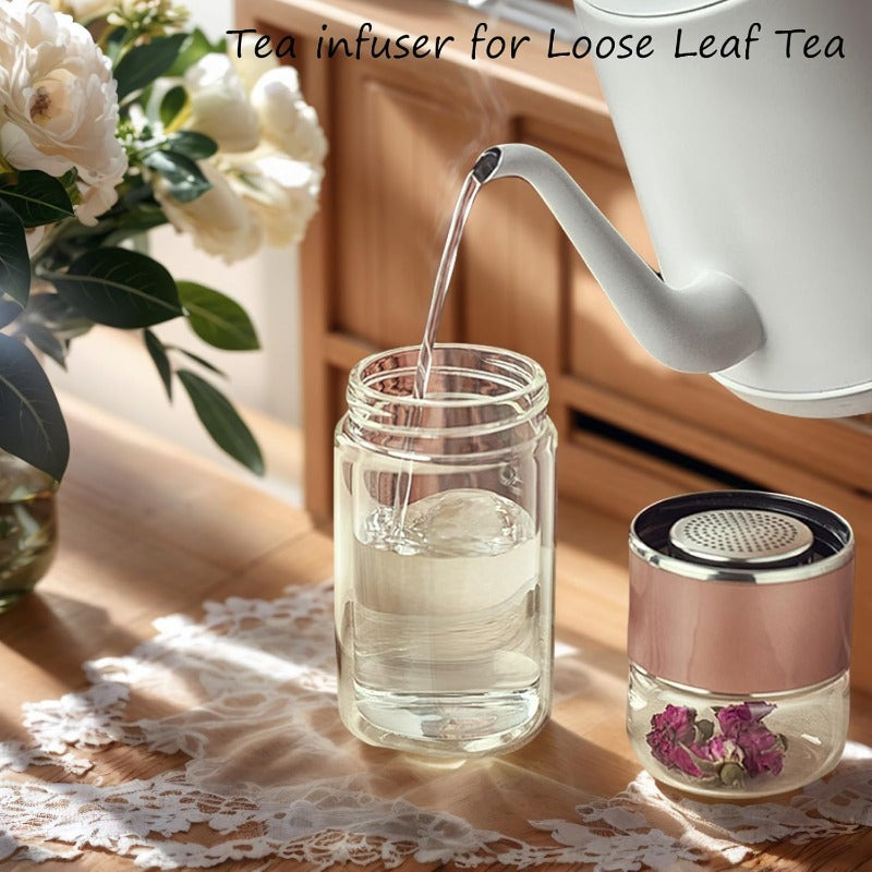 Glass Tea Infuser Bottle with Tilt Separation Filter and Double Wall  Insulation