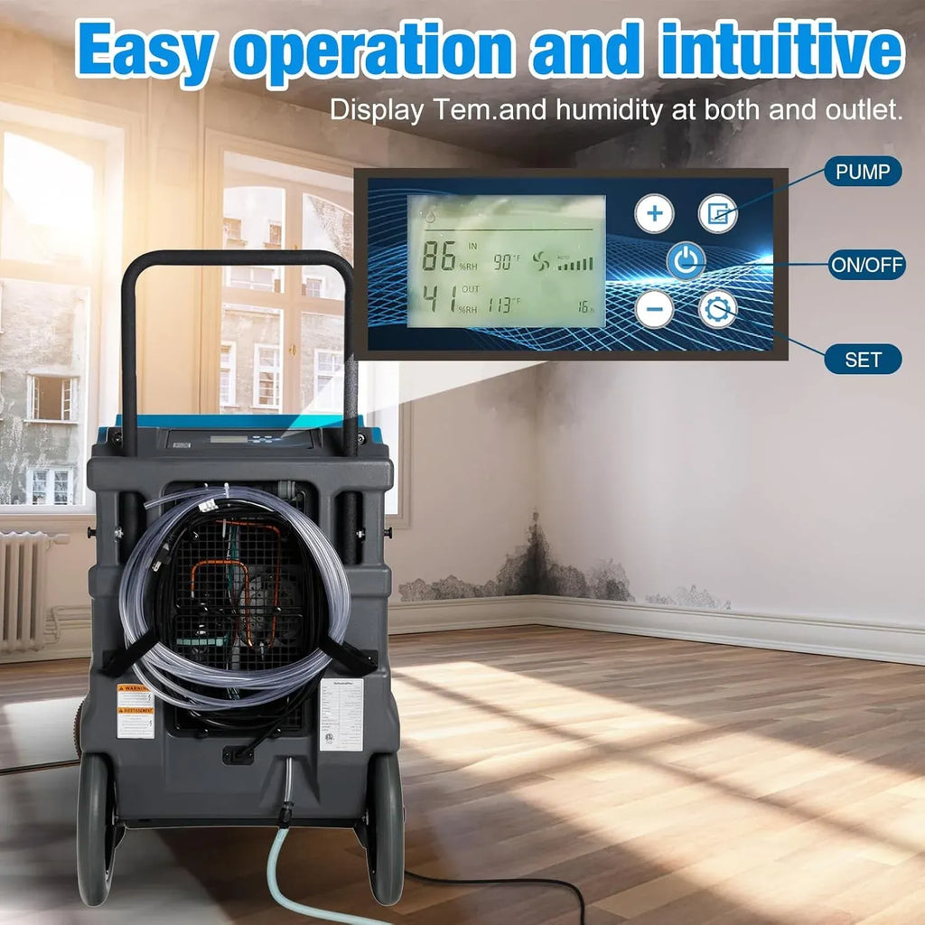 310 Pints LGR Commercial Dehumidifier with Built-In Pump and Drain Hose – Portable, Heavy-Duty Dehumidifier with Wheels for Basements, Garages, Home, and Job Sites (Blue)