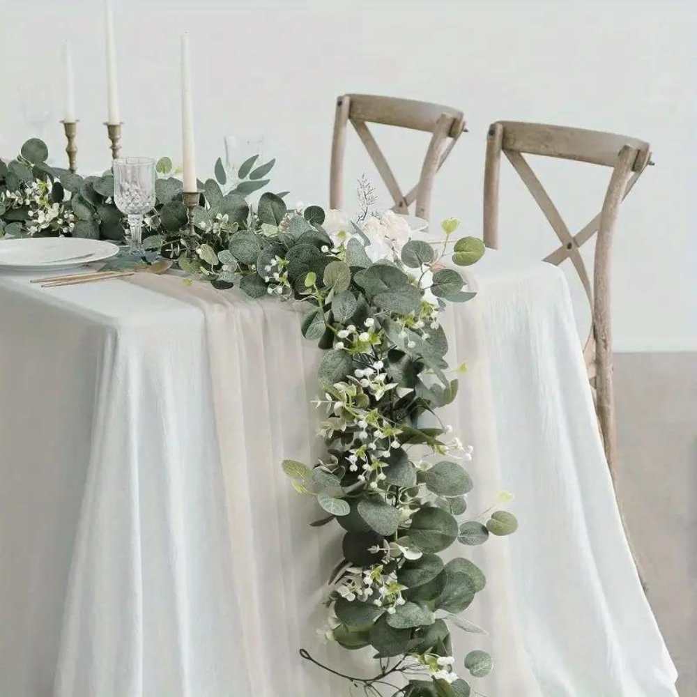 Faux Eucalyptus Garland with Silk Leaves and Flexible Stems, 70.8  Inches
