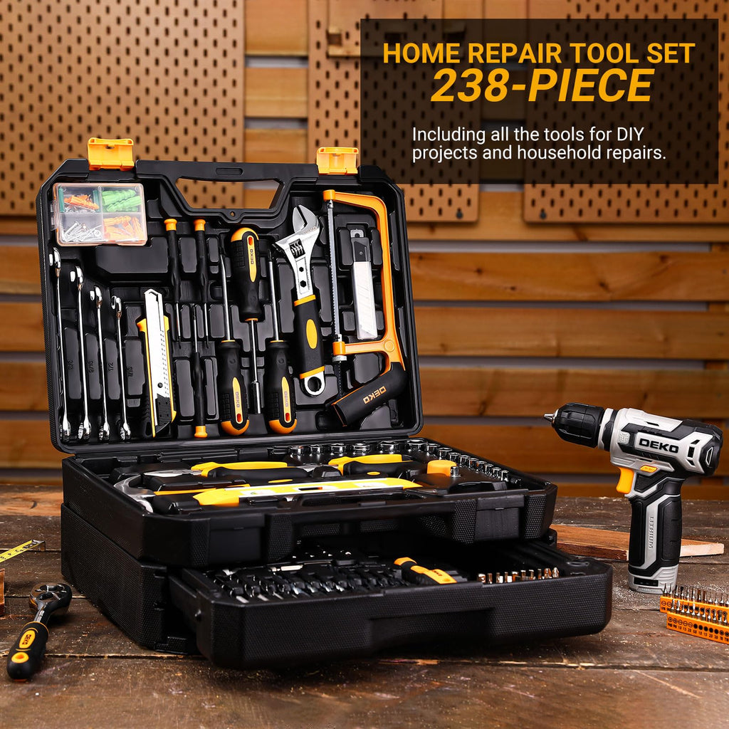 Tool Kit Box Drill Set: Home Mechanic Toolbox with 12V Power Cordless Drill