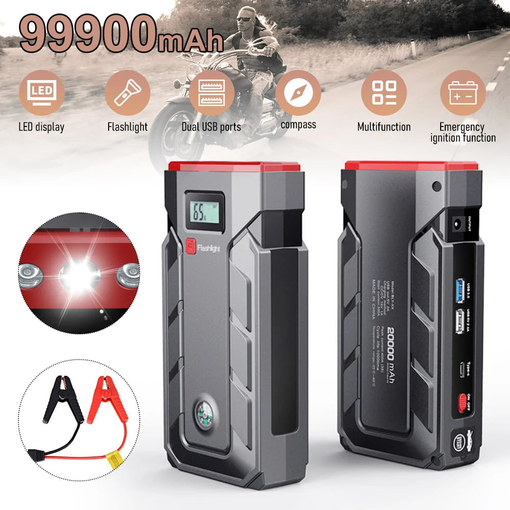 Car Jump Starter, 99900mAh Battery Jump Starter for All Gas or Up to 10L Diesel, Battery Booster Power Pack, 12V Auto Jump Box with LED Light, USB Quick Charge 3.0