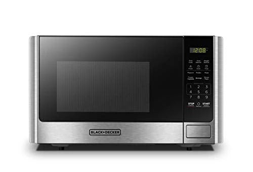 BLACK+DECKER EM036AB14 Digital Microwave Oven with Turntable Push-Button Door, Child Safety Lock, Stainless Steel, 1.4 Cu.ft
