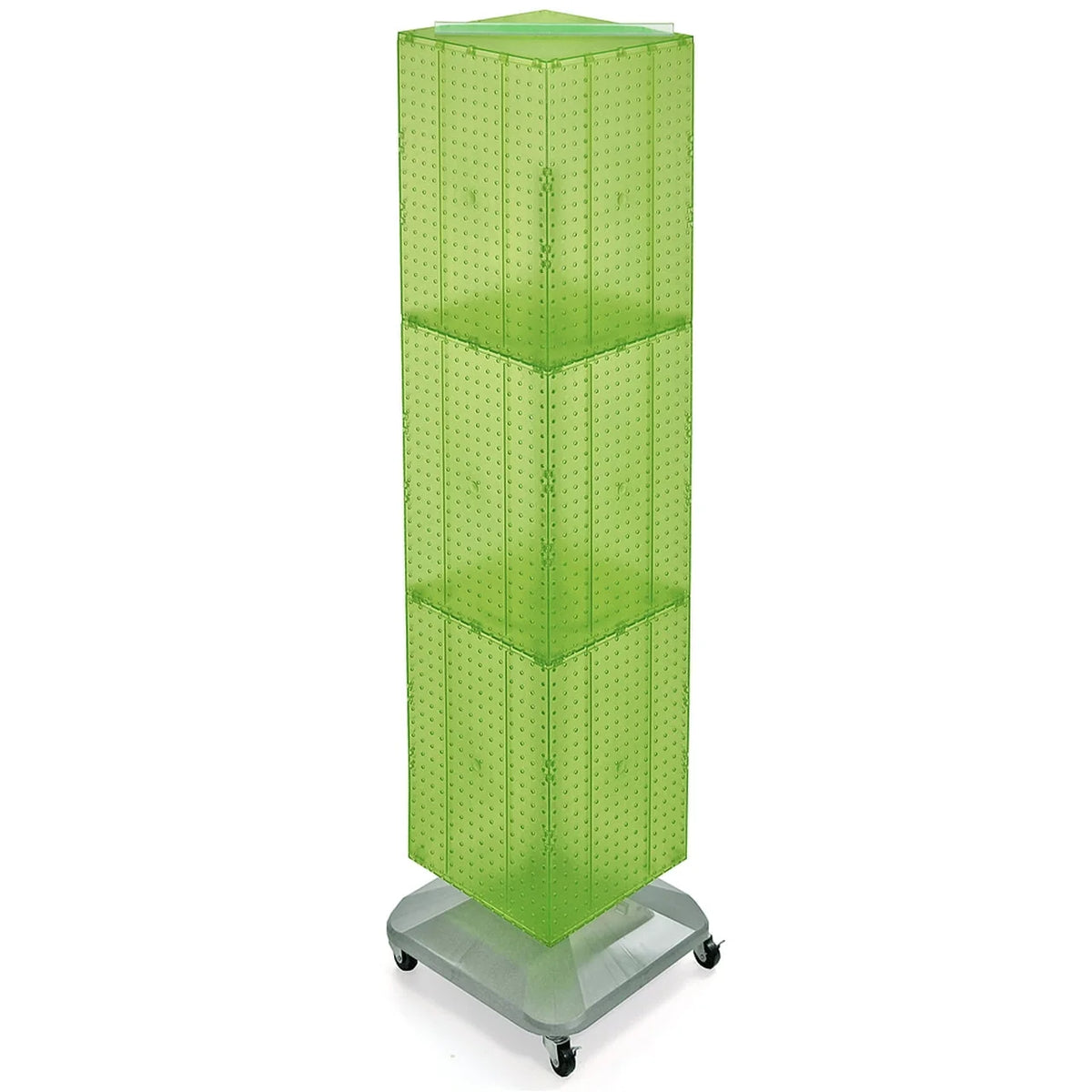 Azar Displays 701465-GRE Green Four-Sided Pegboard Tower Floor Display on Revolving Wheeled Base. Spinner Rack Stand. Panel Size: 14W x 60H