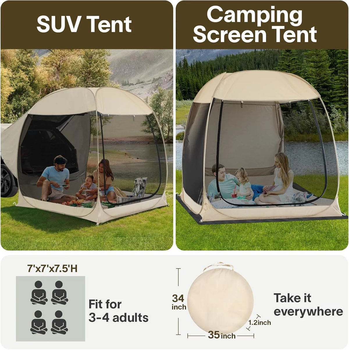 Alvantor Screen House Gazebo, 6-10-15 Person Pop Up Igloo Screened Canopy Tent with Mosquito Netting Sides, Instant UV Resistant Sun Shelter for Garden, Patio, Backyard