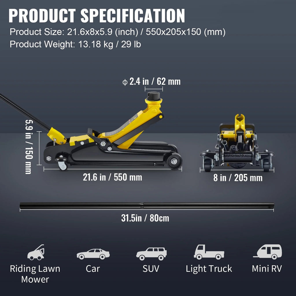 SKYSHALO 2.5 ton Heavy Steel Single Piston Hydraulic Pump Low Profile Floor Jack