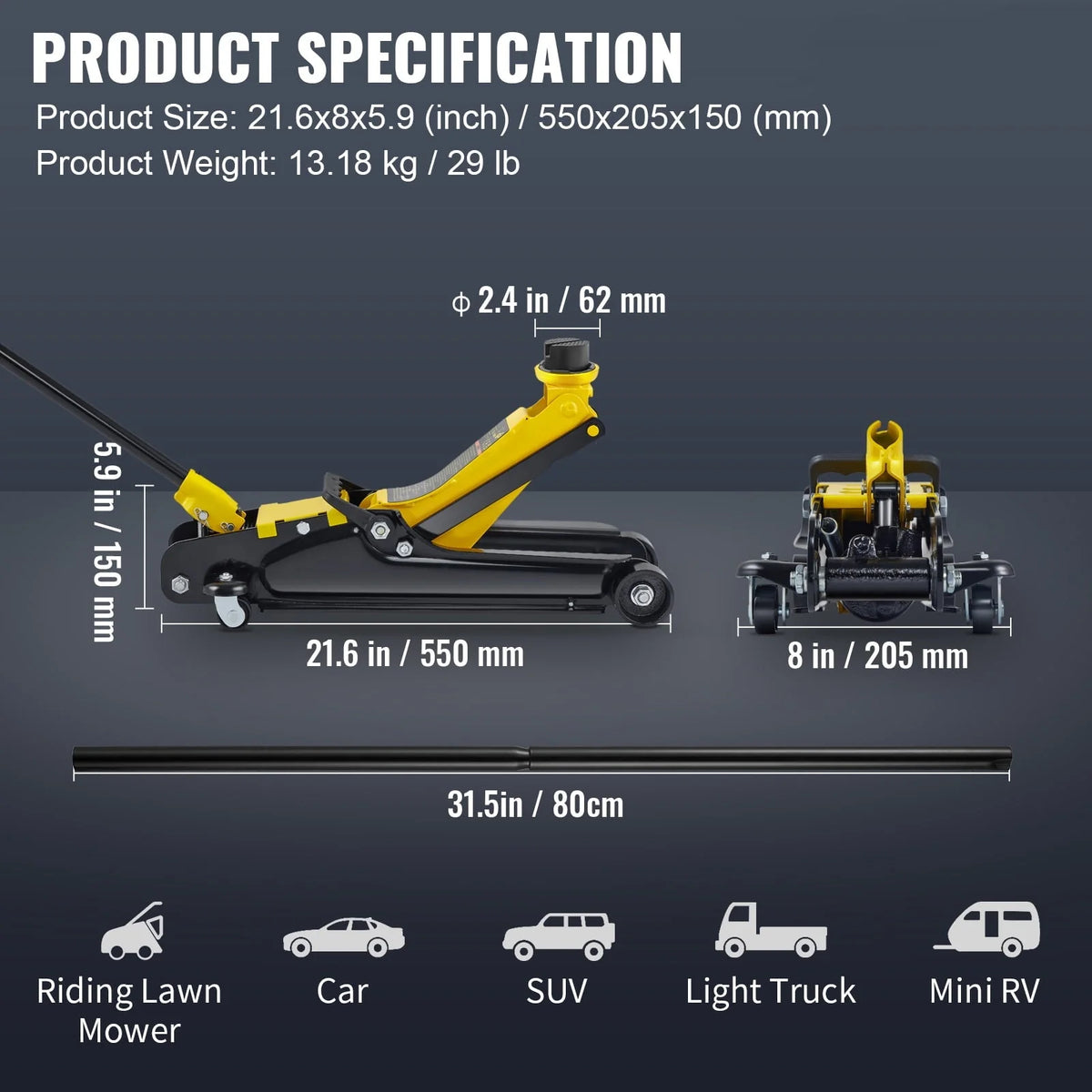 SKYSHALO 2.5 ton Heavy Steel Single Piston Hydraulic Pump Low Profile Floor Jack