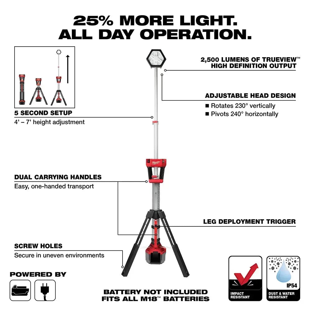 Milwaukee 2131-80 M18 18V ROCKET Dual Power Tower Light - Bare Tool,Recon