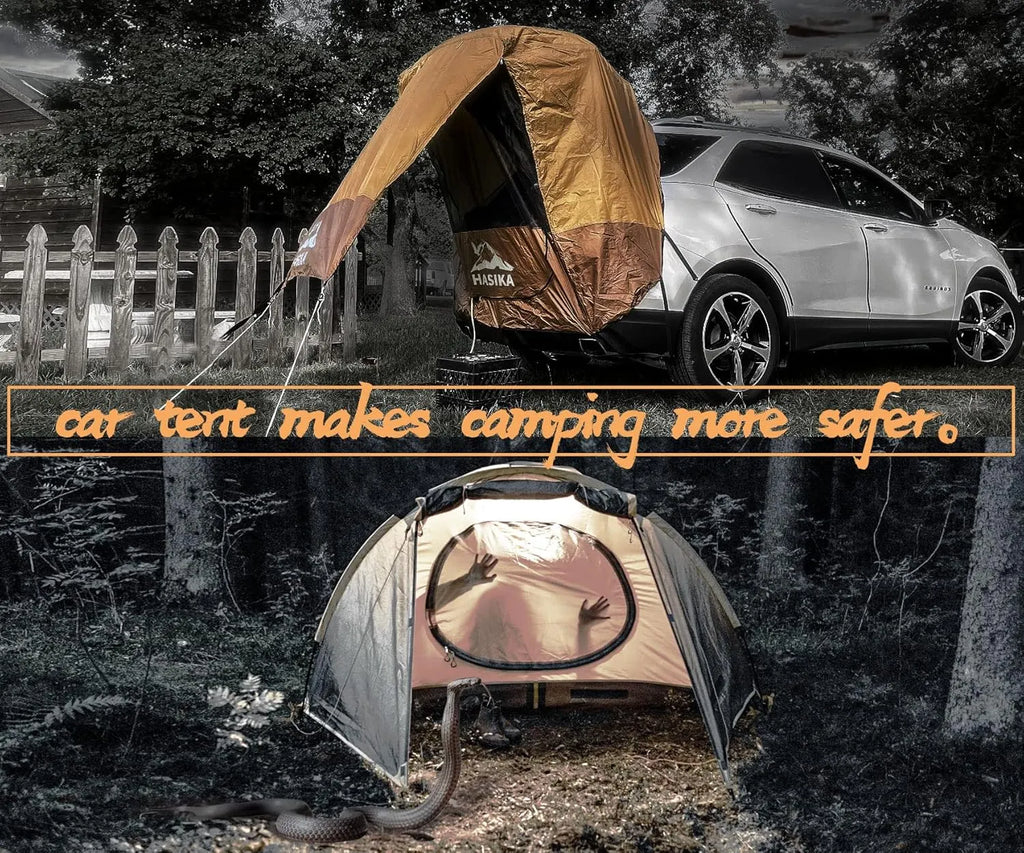Hasika SUV Camping Tent Car Tailgate Shade Awning with Screen Net Waterproof 3000MM UPF 50+ Black (Small)