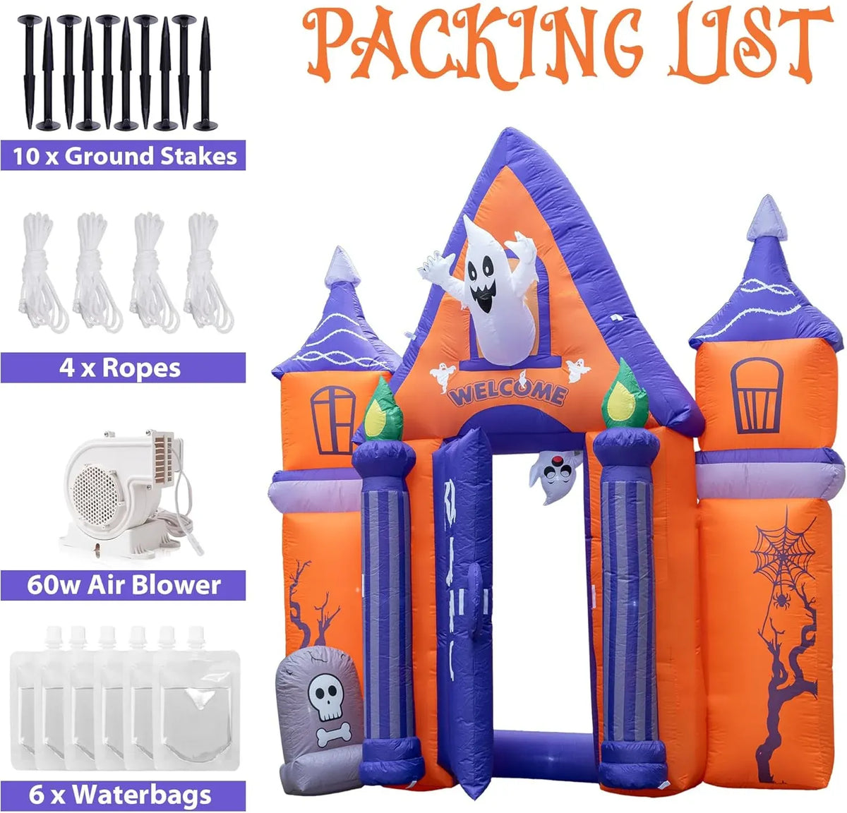 Halloween Inflatables10FT Castle Haunted House Arch Archway with Ghost Tombstone Removable Air Blower Bright LED Light - Cute Hoiday Outdoor Yard Lawn Garden Party Decorations