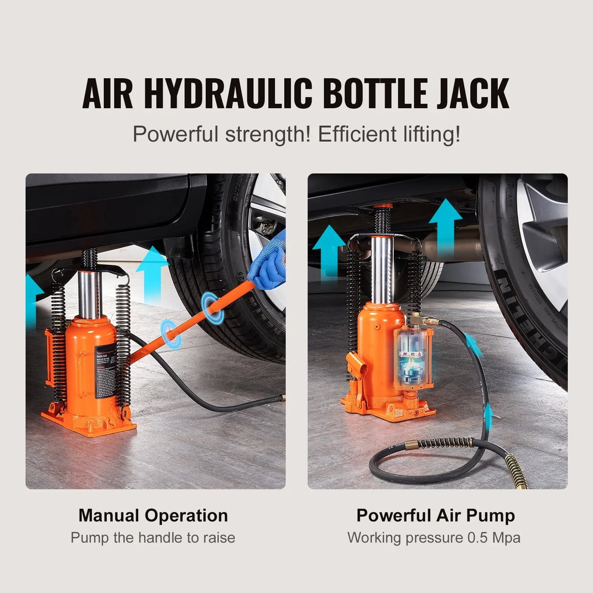 BENTISM Air Hydraulic Bottle Jack 20Ton 10.4-19.7 High Lift Pneumatic Bottle Jack Portable Auto Repairing Shop Tool for Vehicles Trucks Cars