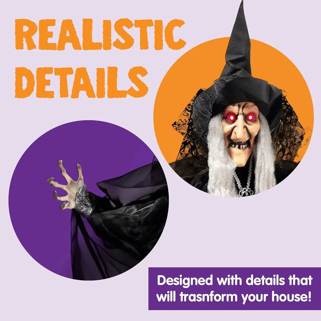 Animated Witch Halloween Decorations Outdoor Indoor, Scary Halloween Animatronic
