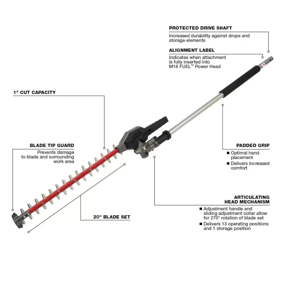Milwaukee 49-16-2719 M18 FUEL 18V 20-Inch QUIK-LOK Hedge Trimmer Attachment