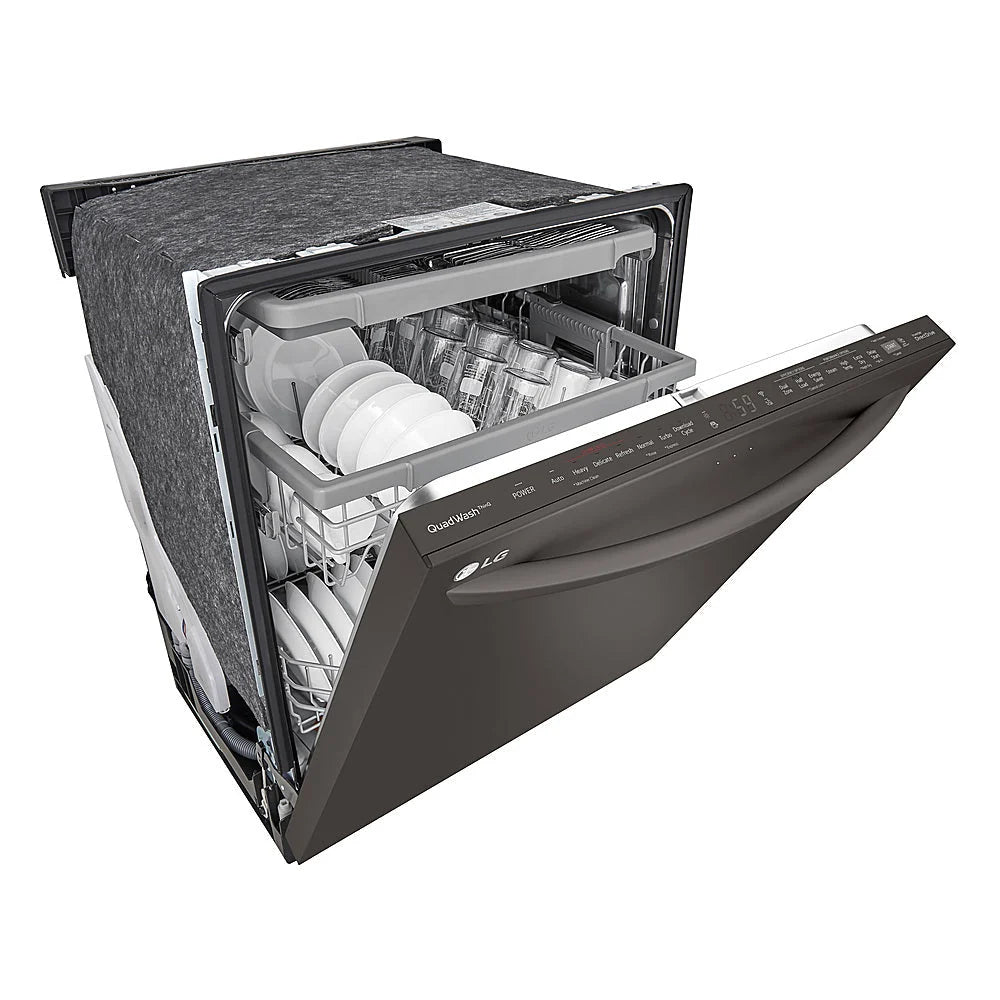 LG - 24 Top Control Smart Built-In Stainless Steel Tub Dishwasher with 3rd Rack, QuadWash and 46dba - Black stainless steel