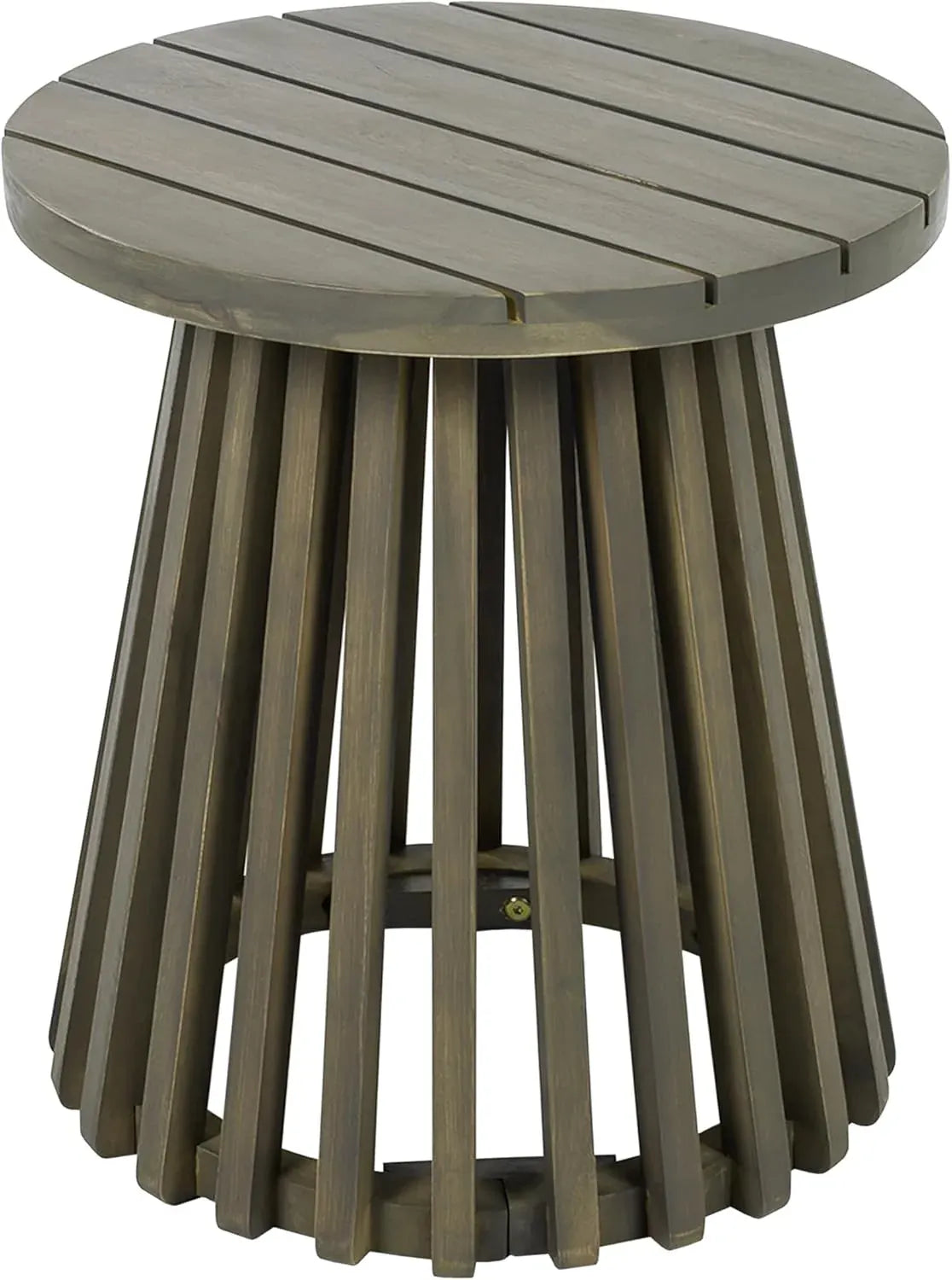 Merax Outdoor Acacia Wood Coffee Table 15.75 Round Patio Side Table for Backyard Lawn Balcony, Aesthetic Slat Base Design, Light Teak