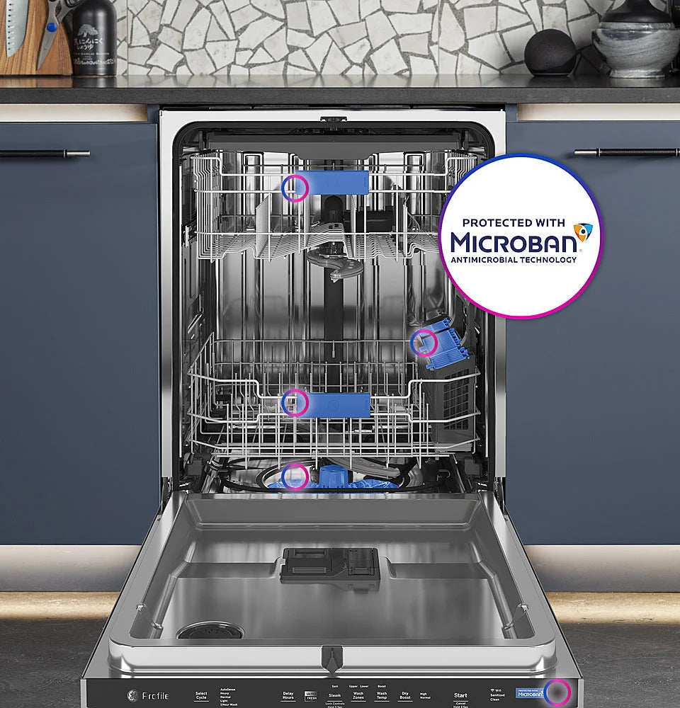 GE Profile - Top Control Built-In Stainless Steel Tub Dishwasher with 3rd Rack and Microban, 42dBA - Stainless steel