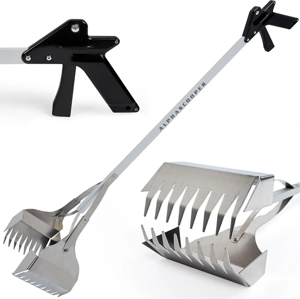 Dog Pooper Scooper for Yard - 38 Lightweight Ergonomic Handle, Rust-Resistant Aluminum, Jaws Technology Poop Scooper for Dogs
