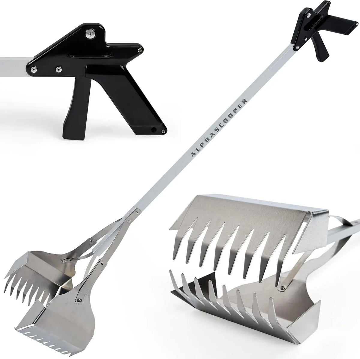 Dog Pooper Scooper for Yard - 38 Lightweight Ergonomic Handle, Rust-Resistant Aluminum, Jaws Technology Poop Scooper for Dogs