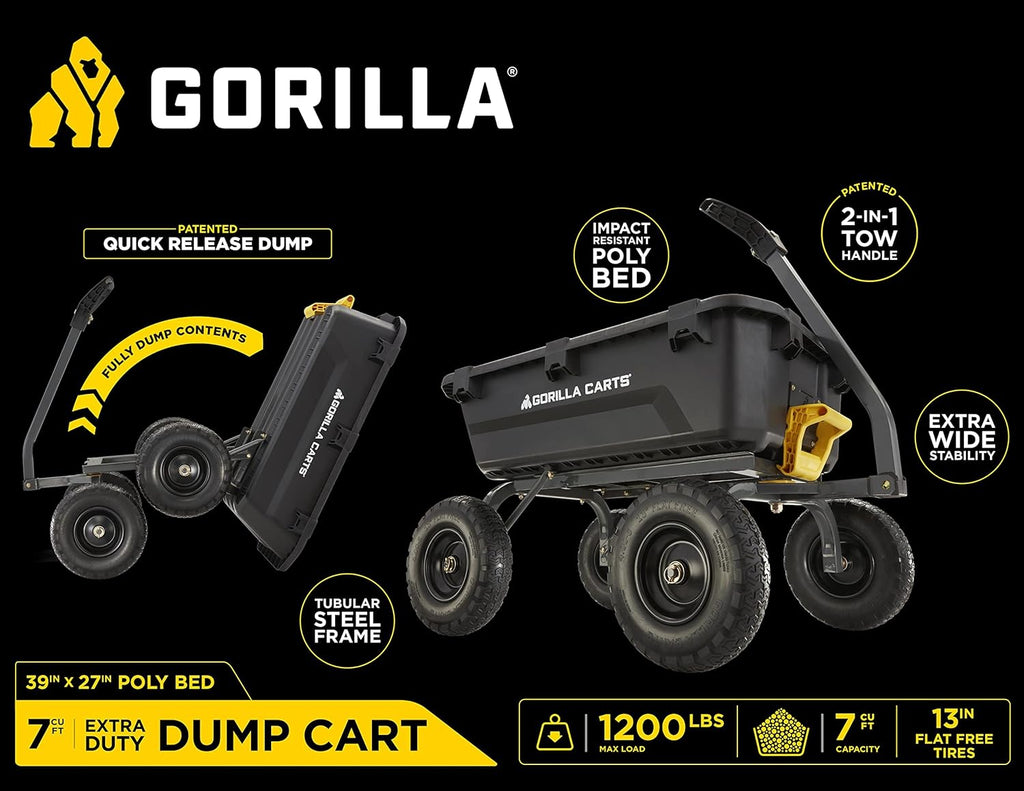 7GCG-NF Heavy-Duty Poly Dump Garden Cart, 7 Cu. Ft., 1,200-Lb. Capacity