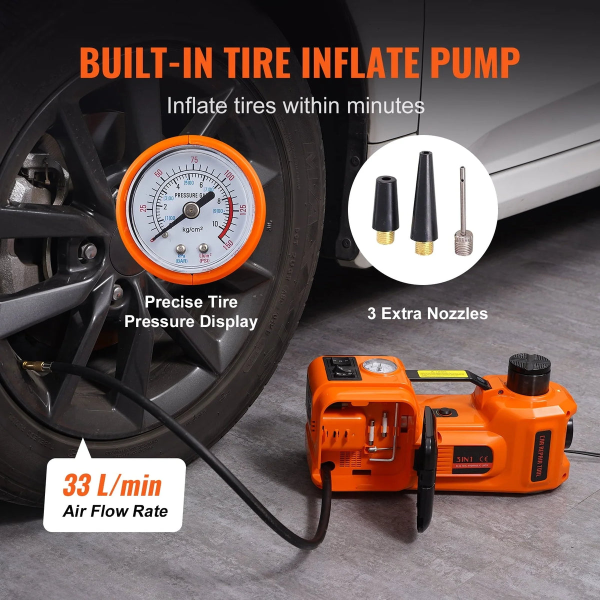 VEVOR Electric Car Jack, 5 Ton 12V Electric Hydraulic Car Jack with Impact Wrench Inflator Pump for SUV Sedans