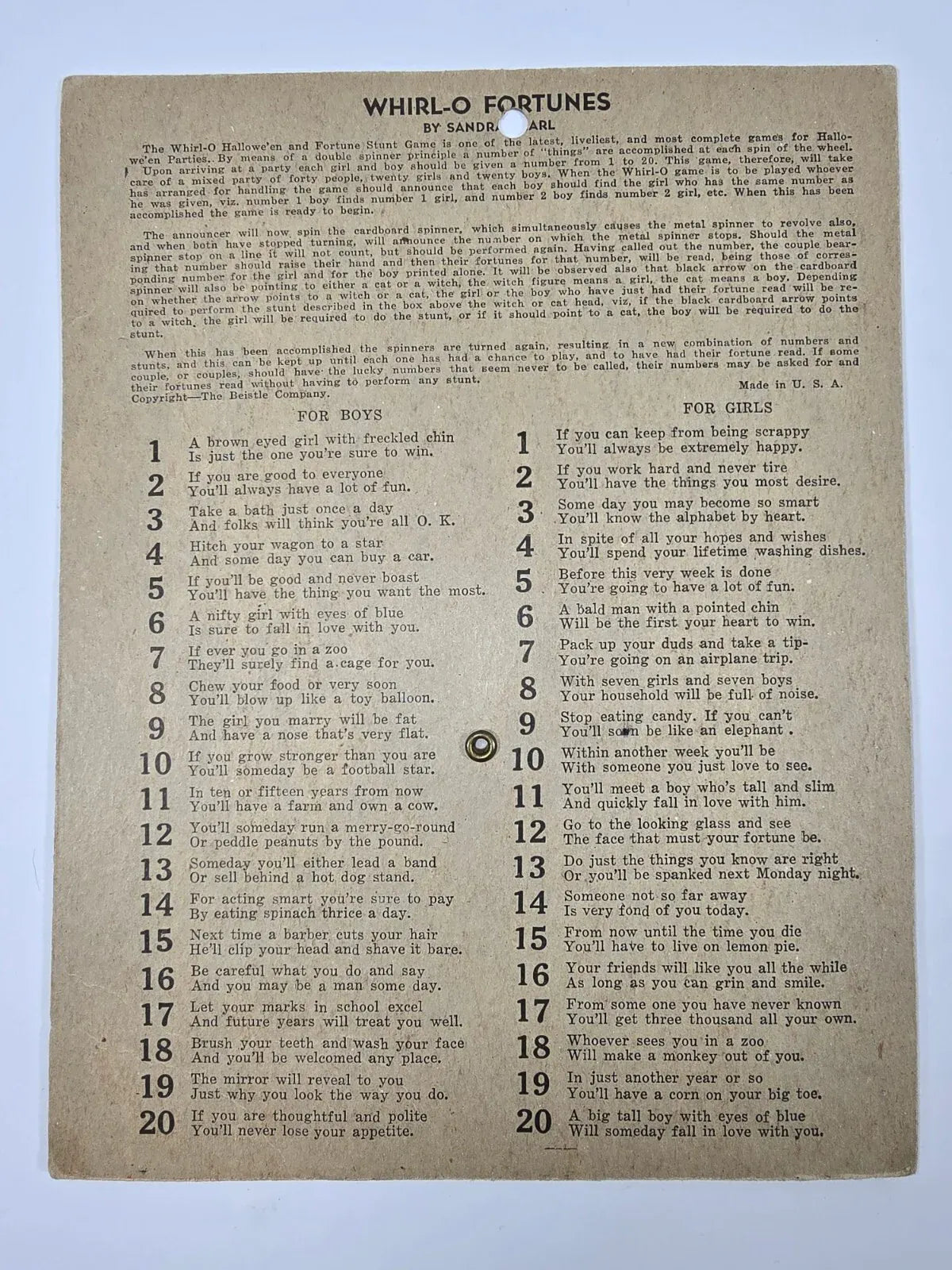 Rare 1930s WHIRL-O Halloween Fortune and Stunt Game â?Exceptional Condition!