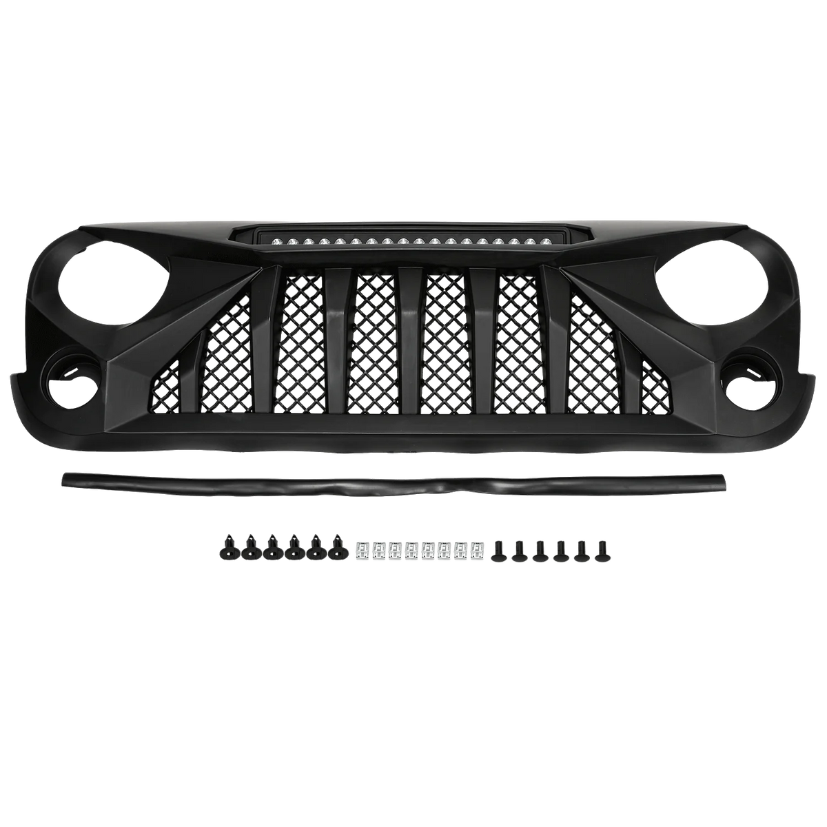 Black Off-Road Lights Front Grill Mars Grille with LED for 07-18 Jeep Wrangler JK