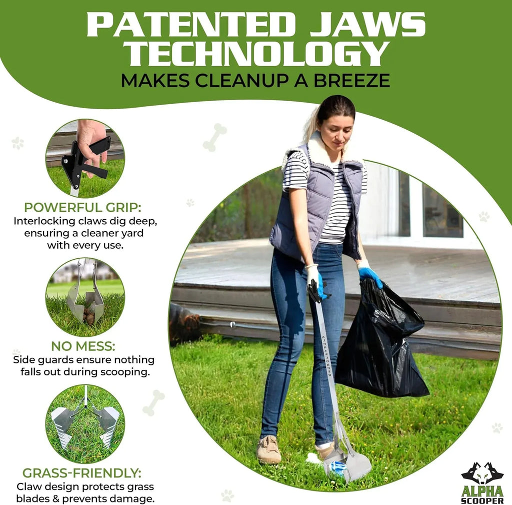 Dog Pooper Scooper for Yard - 38 Lightweight Ergonomic Handle, Rust-Resistant Aluminum, Jaws Technology Poop Scooper for Dogs