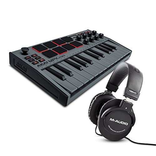 AKAI Professional MPK Mini White MK3 and M-Audio HDH40-25-Key USB MIDI Keyboard Controller with Beat Pads, Studio Headphones and Software Suite