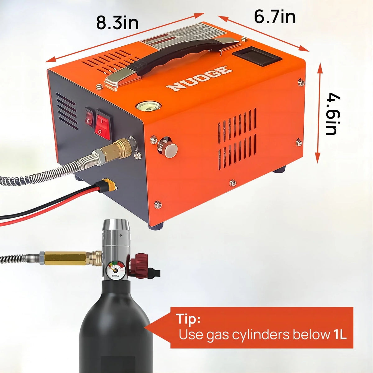 NUOGE Pcp Air Compressor,4500Psi 30Mpa Powered by Car 12V DC or Home 110V AC W/Converter