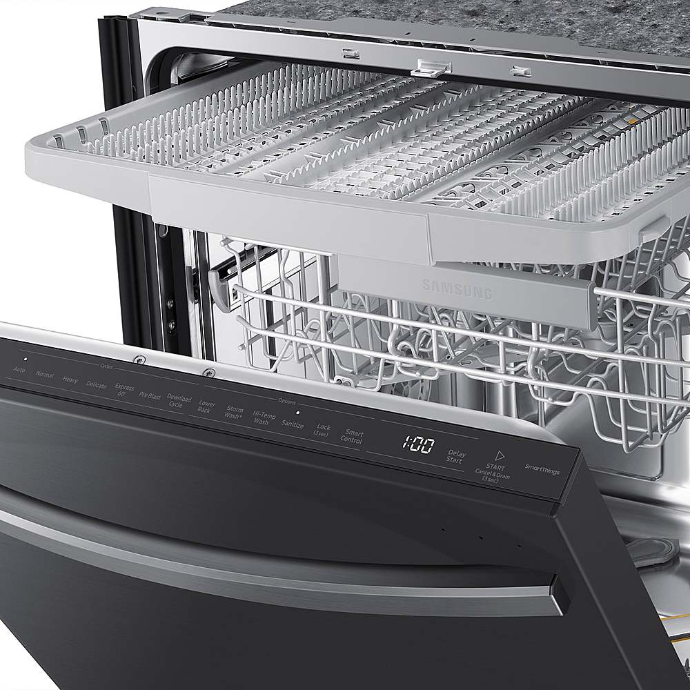 Samsung - Smart 44dBA Dishwasher with StormWash+ - Black stainless steel