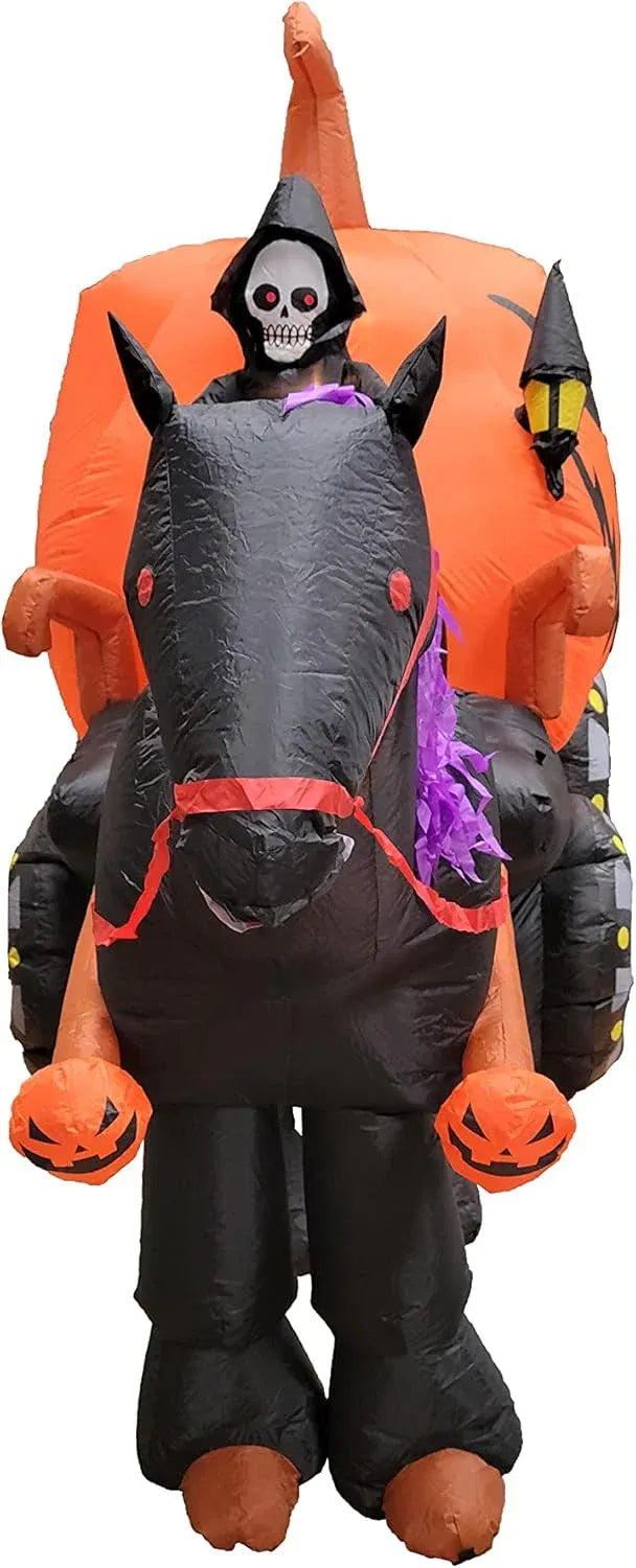 11.5 Foot Long Inflatable Grim Reaper Driving Pumpkin Carriage