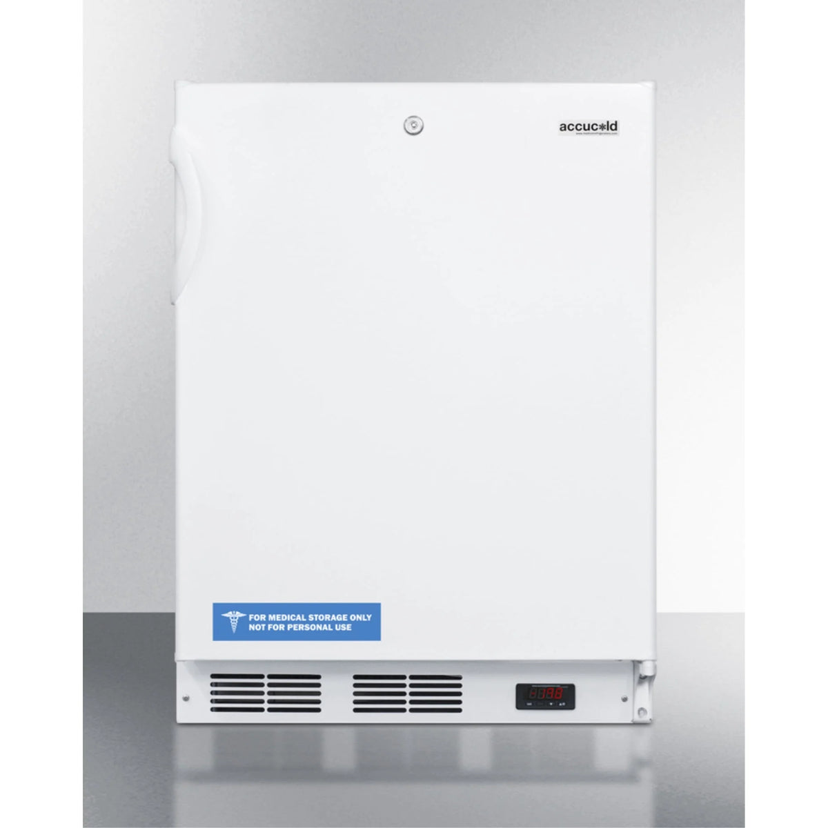 ADA compliant built-in undercounter medical all-freezer capable of -25 C operation, white with front lock