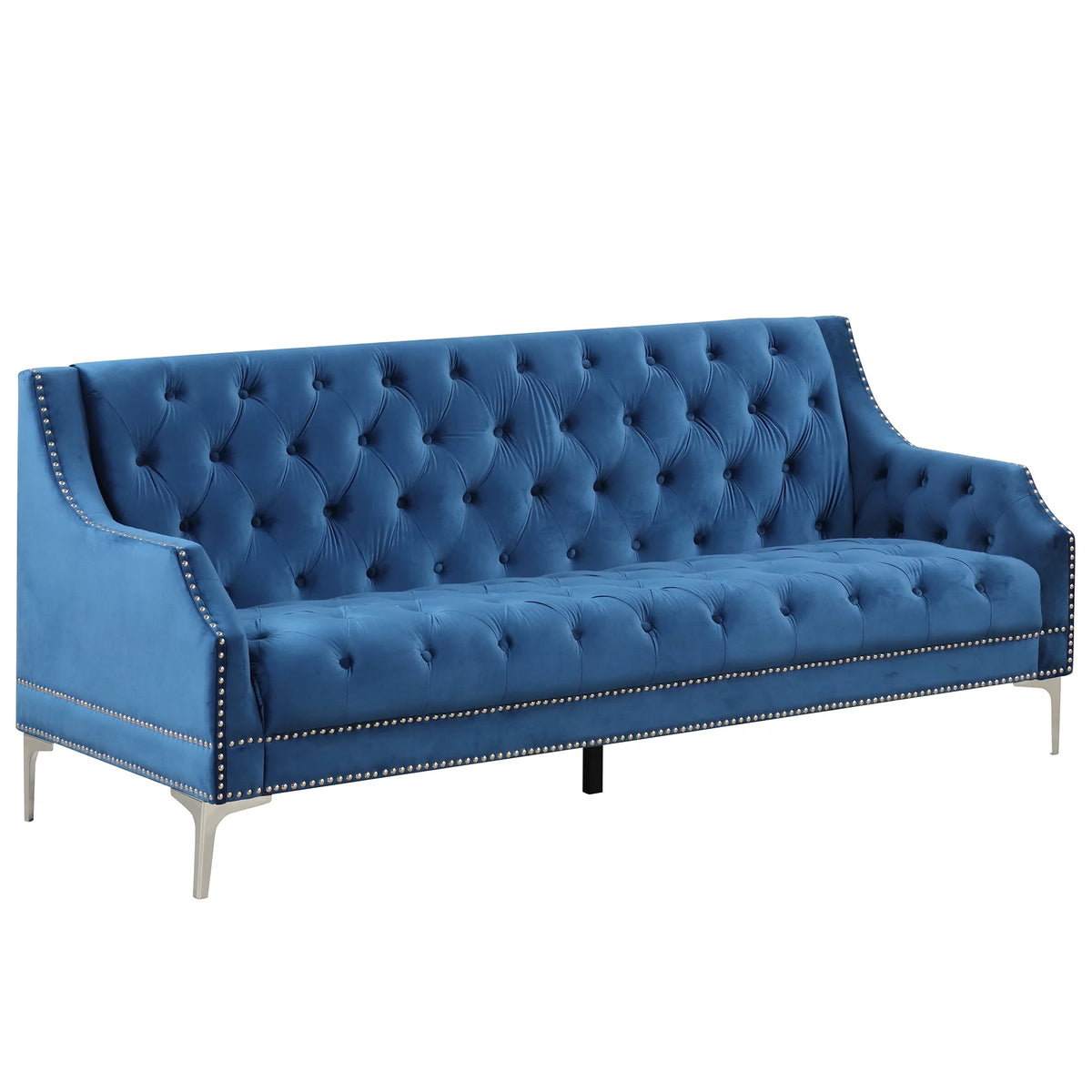 78 Modern Sofa Dutch Plush Upholstered Sofa with Metal Legs, Button Tufted Back Blue
