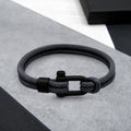 Double-Strand Rope Bracelet with Matt Black D-Shackle and Nautical Style, Fits 7-8