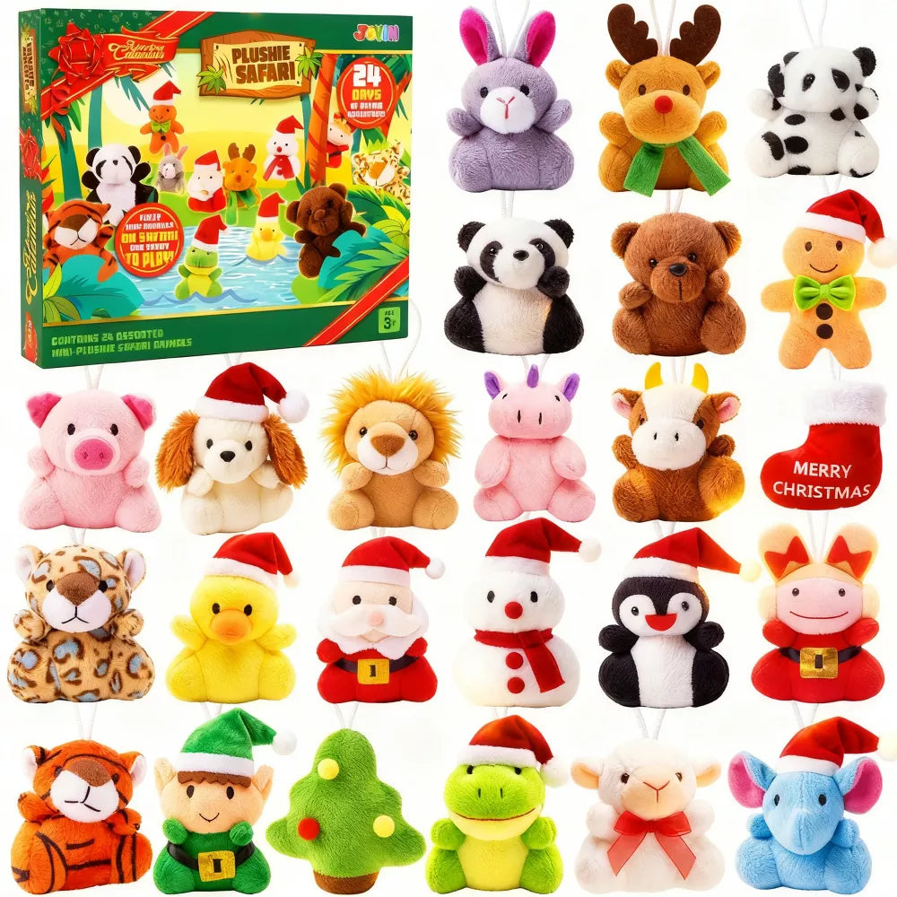 24 Mini Stuffed Animals Advent Calendar with Numbered Doors and Holiday Characters