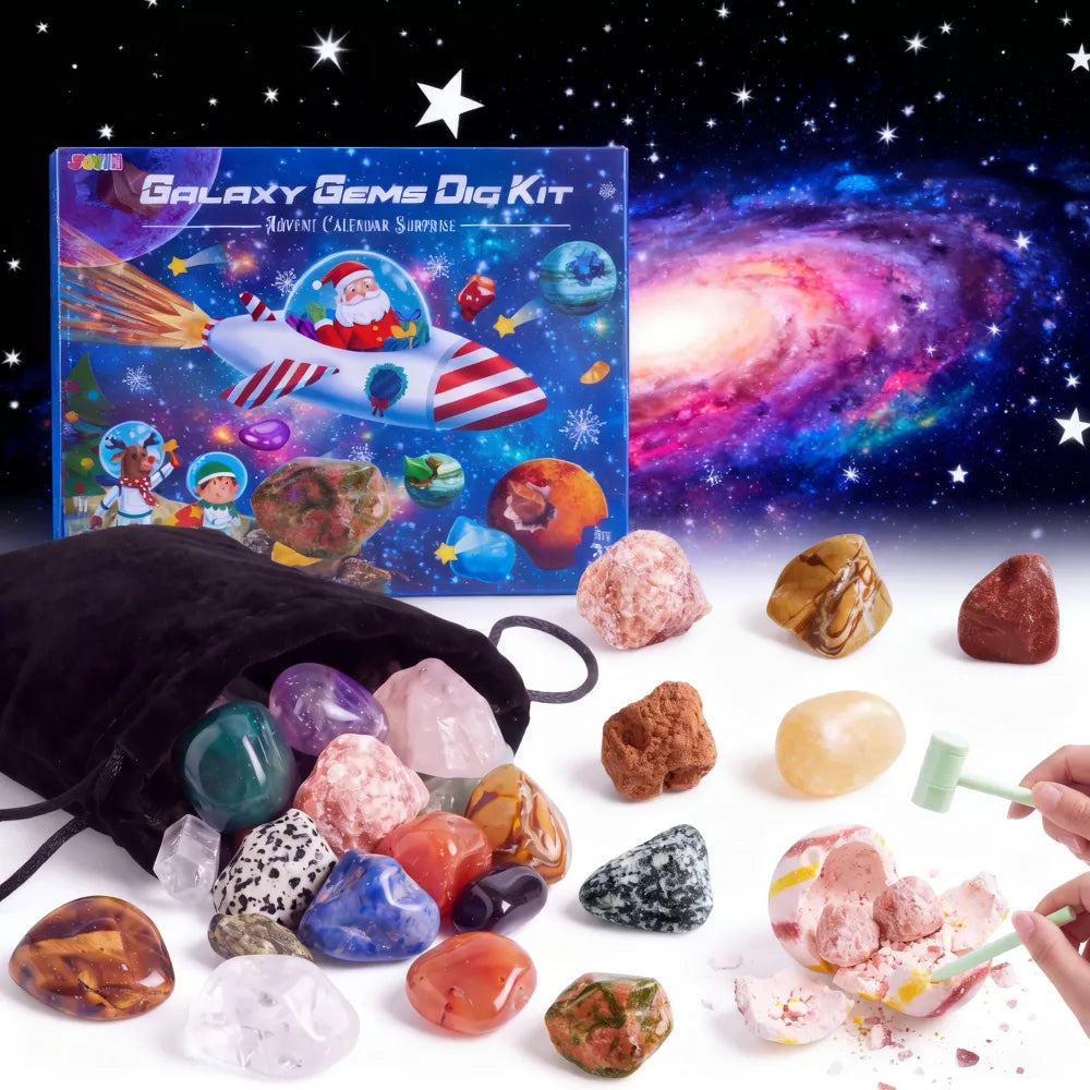 Crystal Geode Excavation Advent Calendar with 21 Natural Stones and Geology Tools