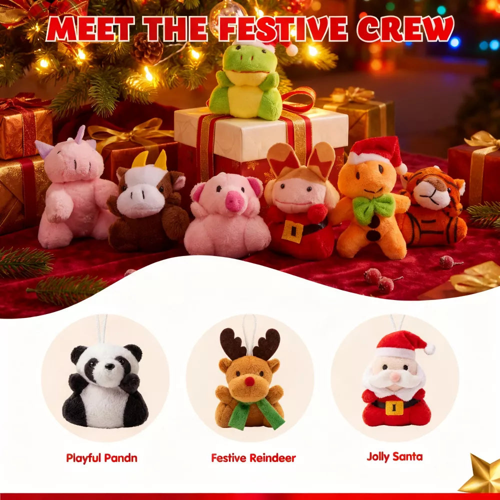 24 Mini Stuffed Animals Advent Calendar with Numbered Doors and Holiday Characters