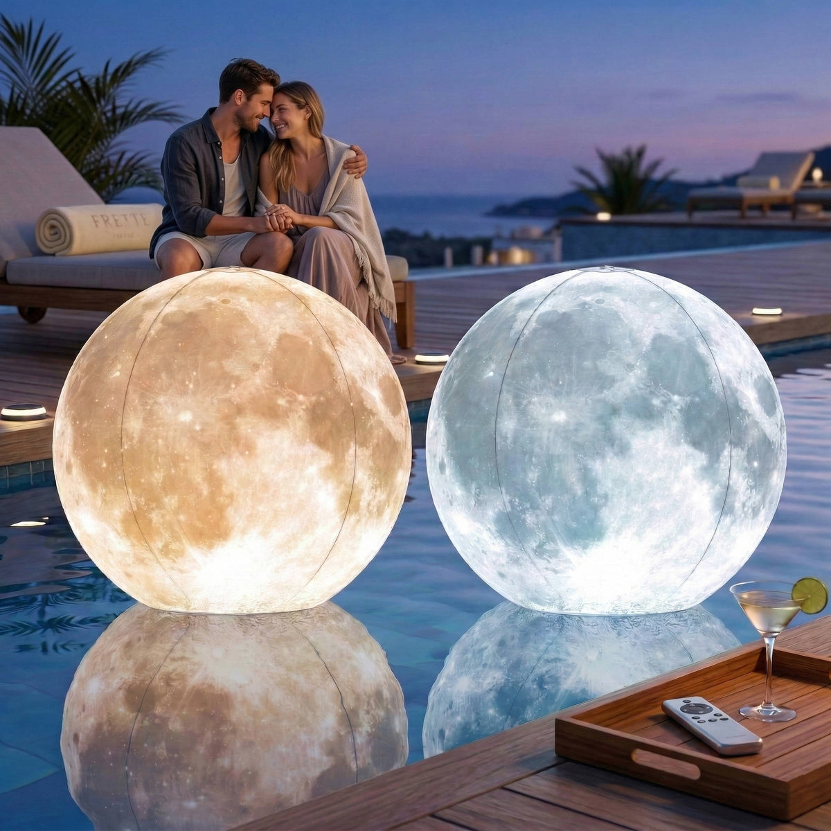 Full Moon Floating Pool Lights, Solar Powered, 14in Inflatable Light Up Pool Balls for Swimming Pool, Solar Pool Lights That Float