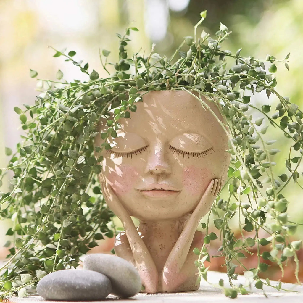 Ceramic Face Planter with Sculpted Design for Small Succulents and  Herbs