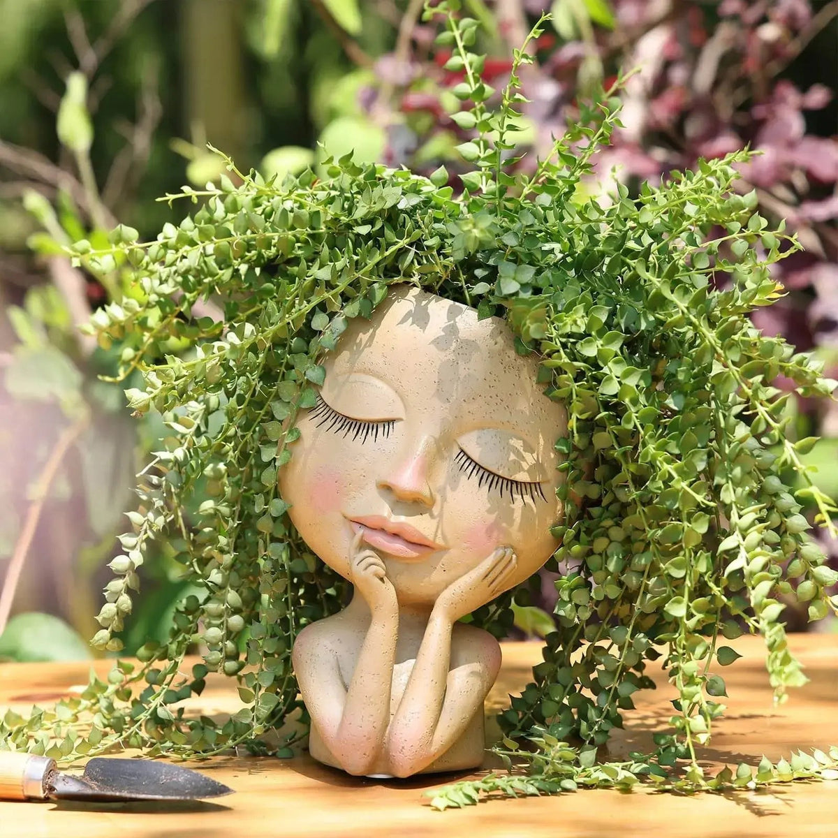 Ceramic Face Planter with Sculpted Design for Small Succulents and  Herbs
