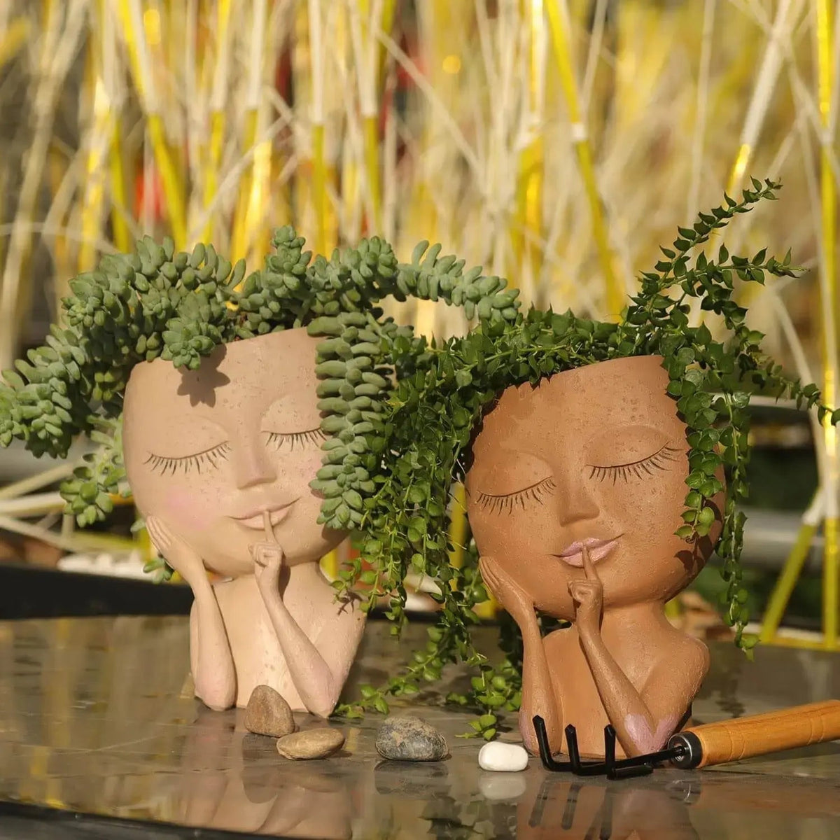 Ceramic Face Planter with Sculpted Design for Small Succulents and  Herbs